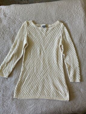 Ann Taylor Cream Open-Knit Scoop Neck Sweater
